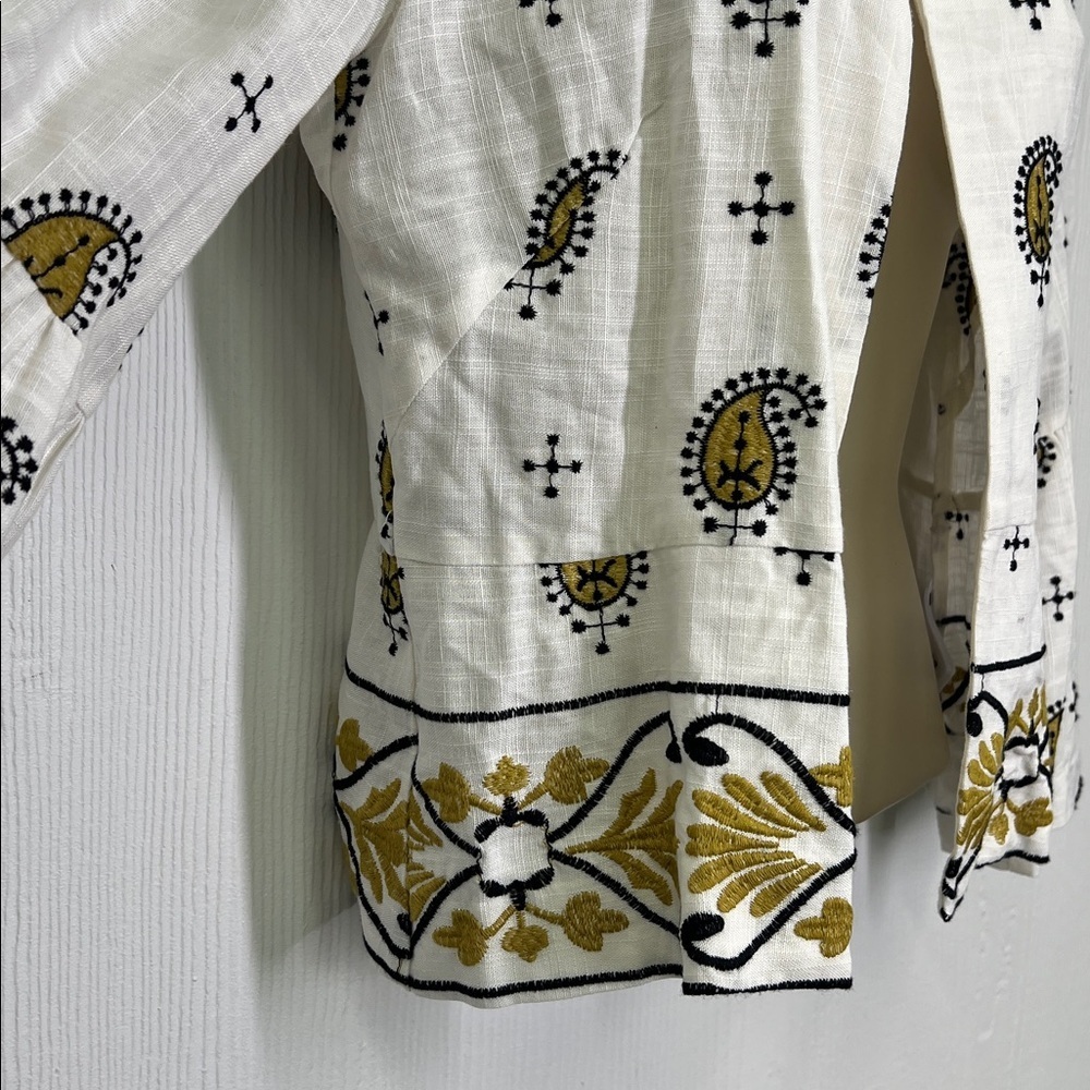 Zara - Embroidered Gold And Black Open Front Paisley Pattern Blazer Size XS - Picture 5 of 11